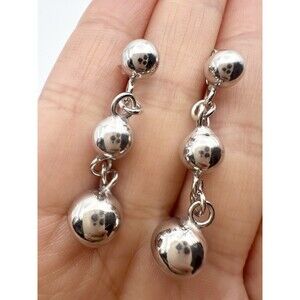 925 Italy Sterling Silver Graduated Ball Earrings 1.5”